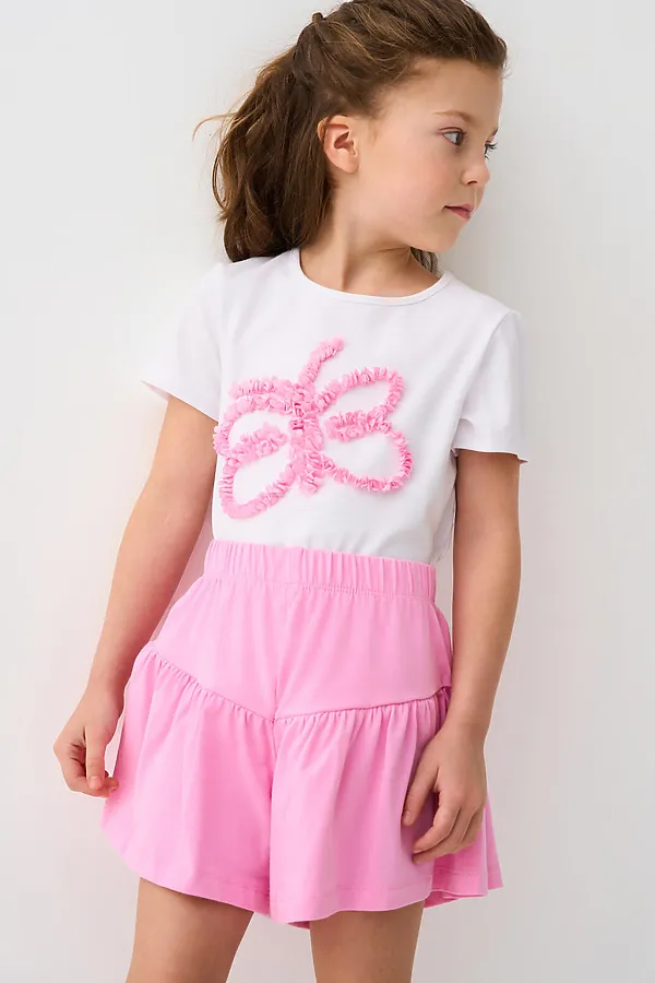 Комплект трикотажный для девочек: фуфайка (футболка), шорты PLAYTODAY, белый,розовый - фото 1