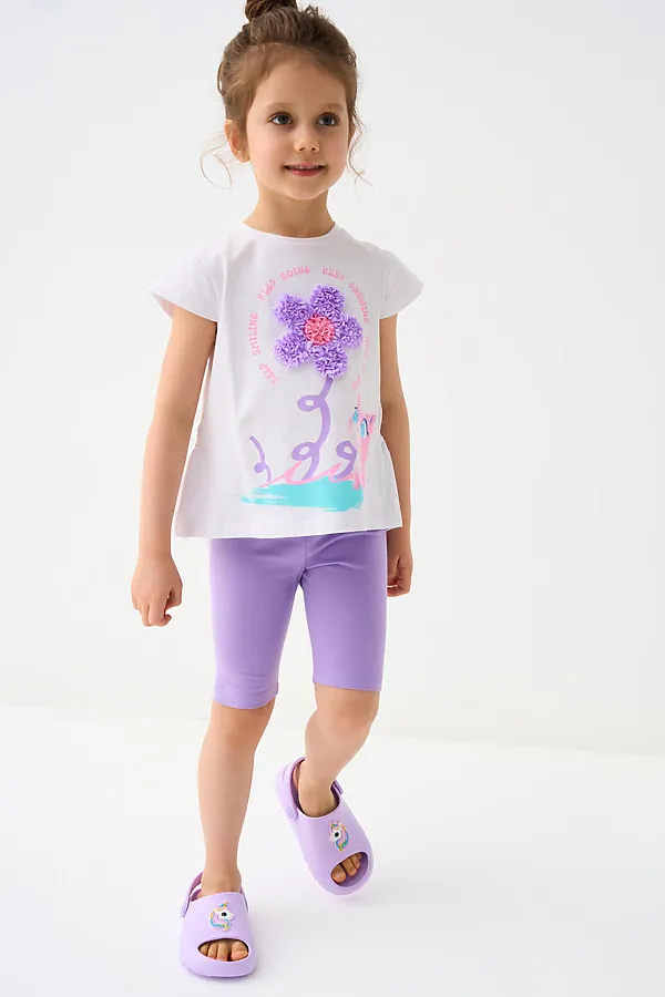 Комплект трикотажный для девочек: джемпер (футболка), брюки (легинсы укороченные) PLAYTODAY, белый,сиреневый - фото 1