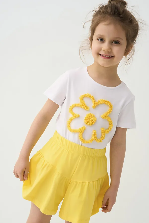 Комплект трикотажный для девочек: фуфайка (футболка), шорты PLAYTODAY, белый,жёлтый - фото 1