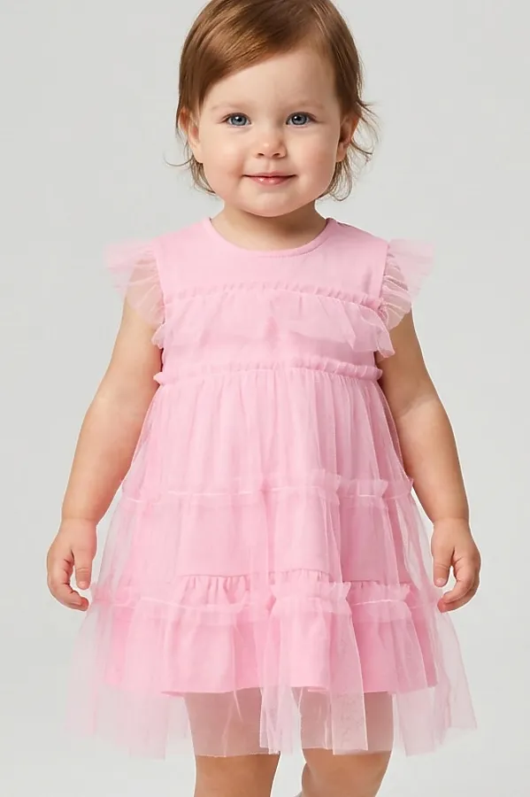 Платье детское трикотажное для девочек PLAYTODAY, розовый - фото 1
