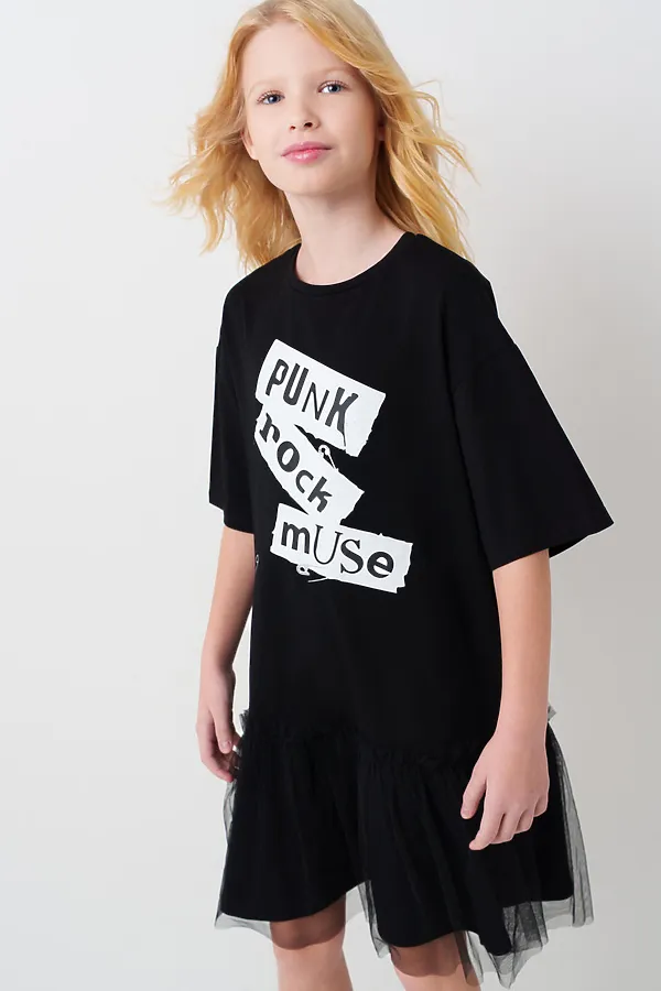 Платье трикотажное для девочек PLAYTODAY, черный - фото 1