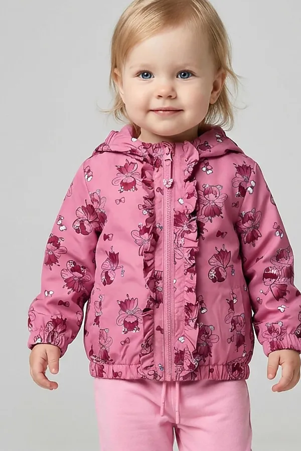 Куртка детская текстильная с полиуретановым покрытием для девочек (ветровка) PLAYTODAY, разноцветный - фото 1