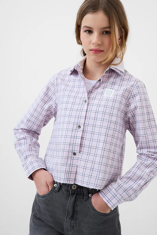 Рубашка текстильная для девочек PLAYTODAY, белый,светло-розовый,серый - фото 1