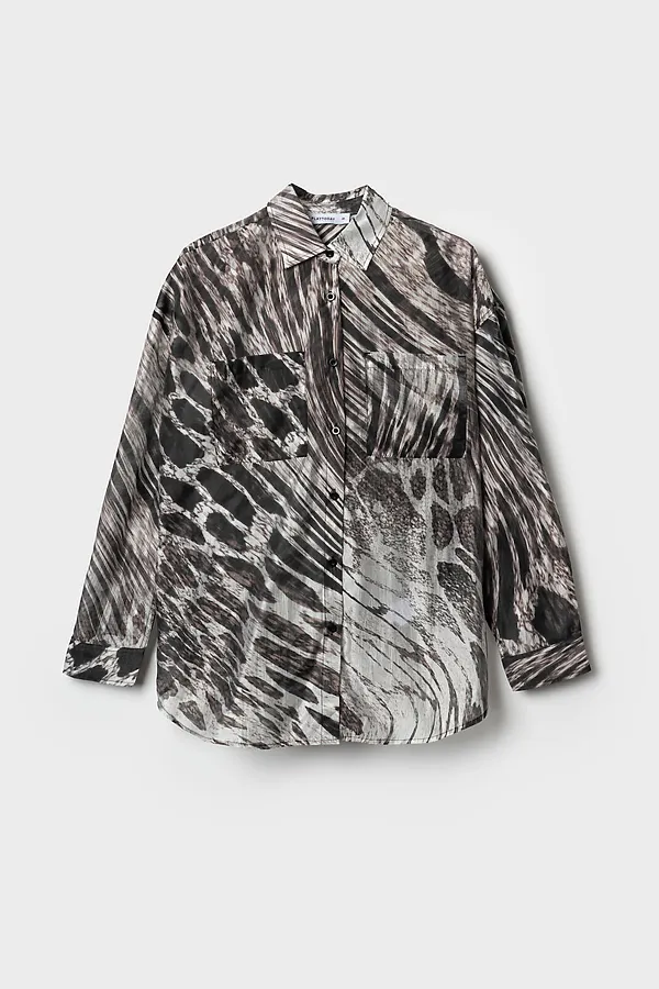 Рубашка текстильная для женщин PLAYTODAY, бежевый,темно-серый,серый - фото 1