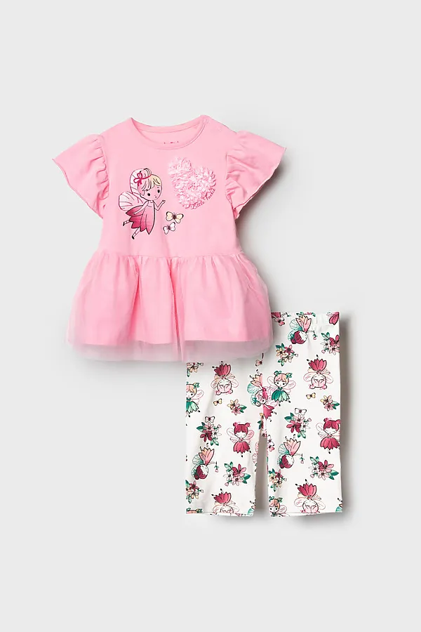 Комплект детский трикотажный для девочек: джемпер (футболка), брюки (легинсы укороченные) PLAYTODAY, разноцветный - фото 1