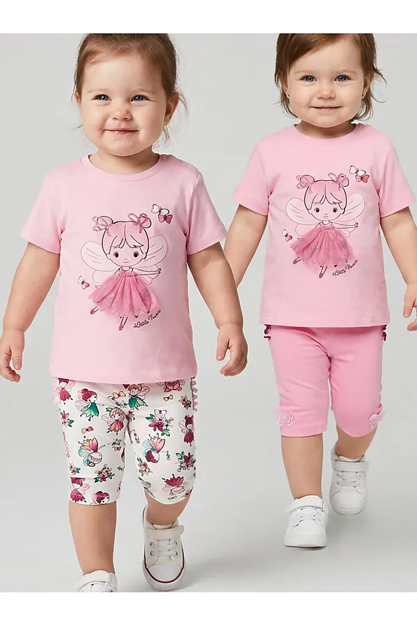 Брюки детские трикотажные для девочек (легинсы укороченные), 2 пары в комплекте PLAYTODAY, разноцветный - фото 1