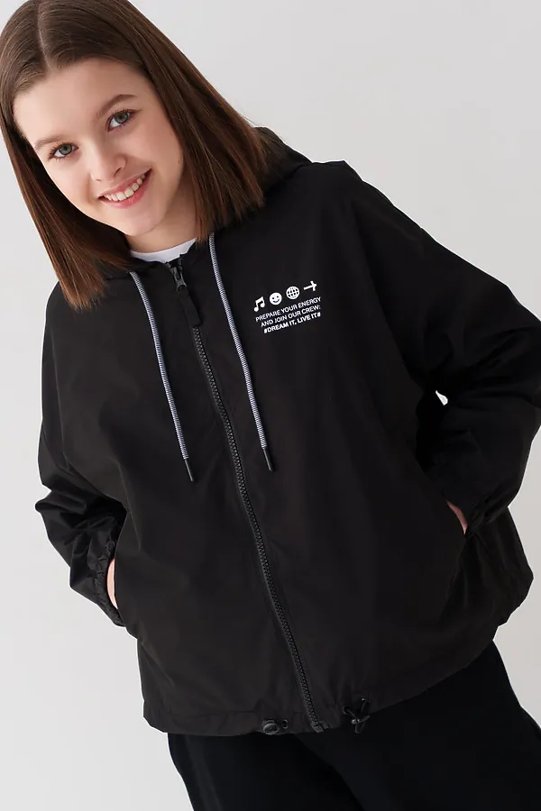 Куртка текстильная с полиуретановым покрытием для девочек (ветровка) PLAYTODAY, черный - фото 1