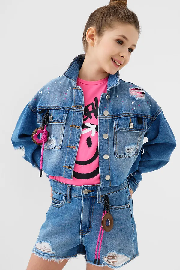 Шорты текстильные джинсовые для девочек PLAYTODAY, синий - фото 1