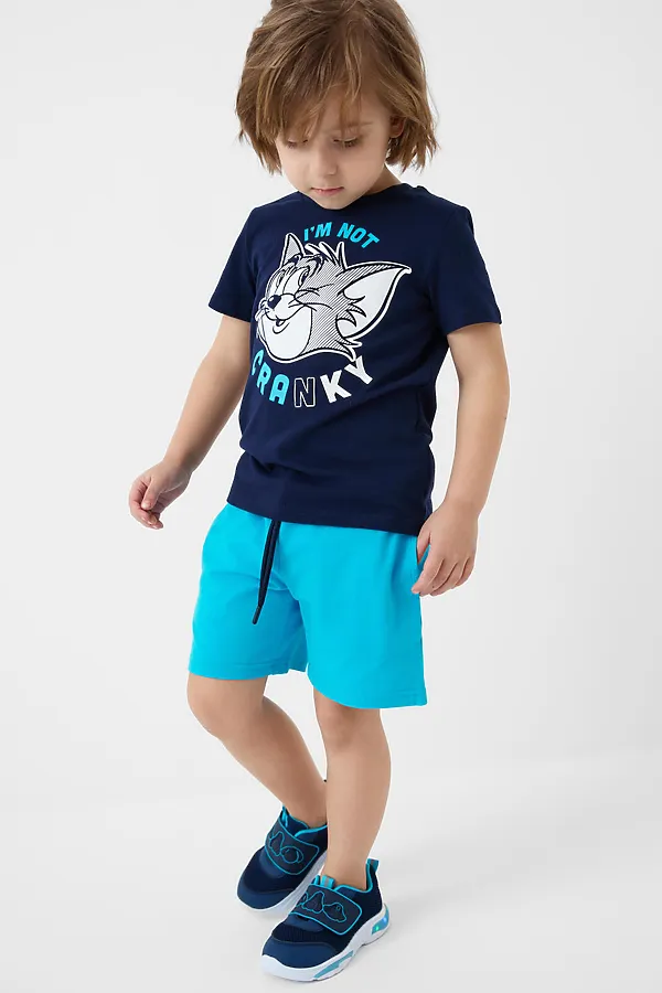 Комплект трикотажный для мальчиков: фуфайка (футболка), шорты PLAYTODAY, тёмно-синий,голубой - фото 1