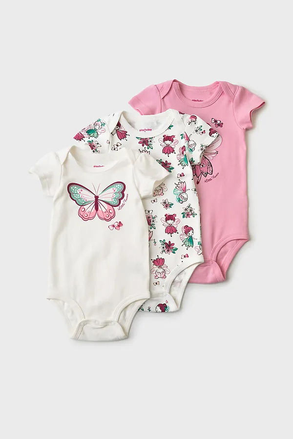 Боди детское трикотажное для девочек, 3 шт в комплекте PLAYTODAY, разноцветный - фото 1