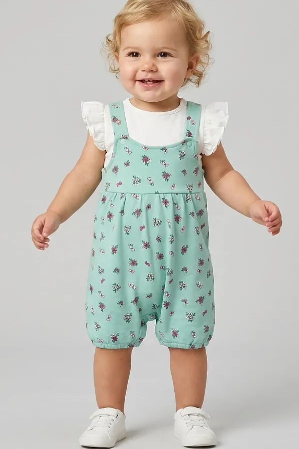 Комплект детский трикотажный для девочек: джемпер (футболка), полукомбинезон PLAYTODAY, разноцветный - фото 1