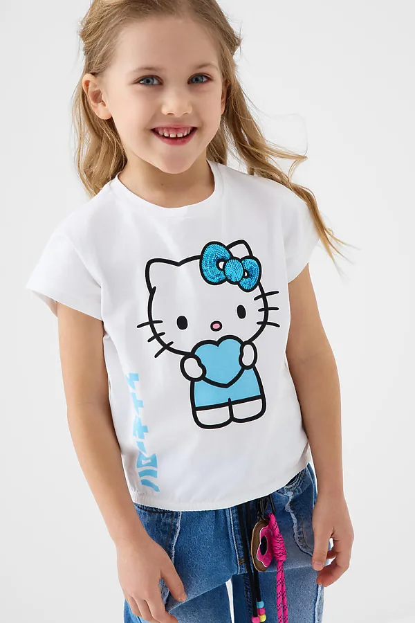 Джемпер трикотажный для девочек (футболка) PLAYTODAY, белый - фото 1