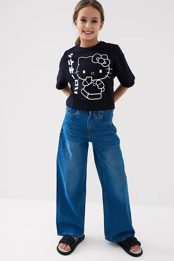 Фуфайка трикотажная для девочек (футболка) PLAYTODAY, черный - фото 1