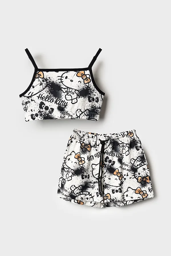 Комплект трикотажный для девочек: топ, шорты PLAYTODAY, разноцветный - фото 1