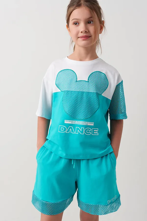 Комплект трикотажный для девочек: фуфайка (футболка), шорты PLAYTODAY, светло-зеленый,белый - фото 1