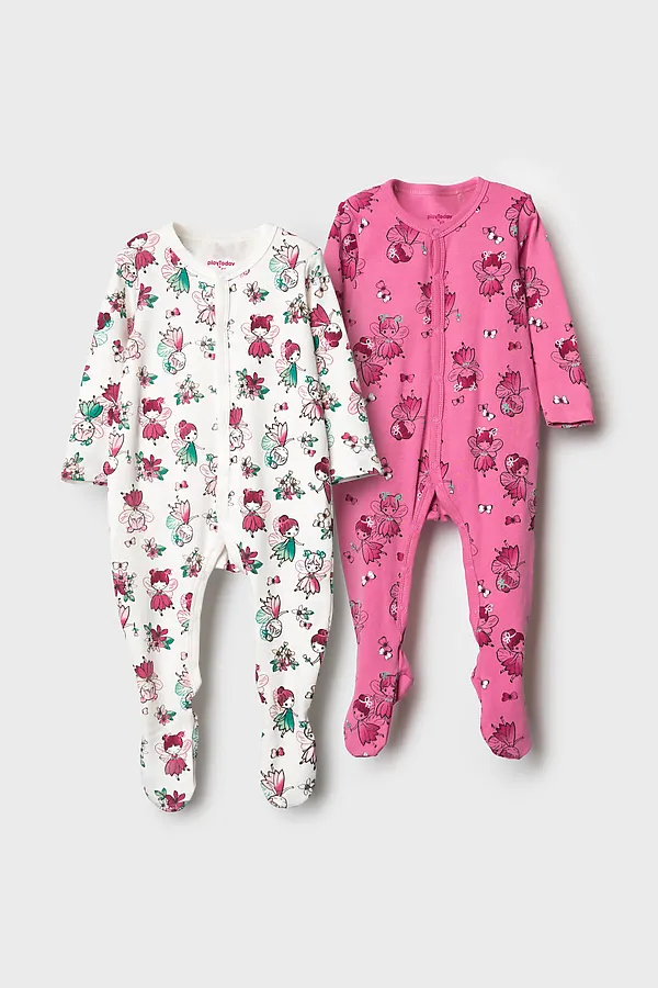 Комбинезон детский трикотажный для девочек, 2 шт в комплекте PLAYTODAY, разноцветный - фото 1