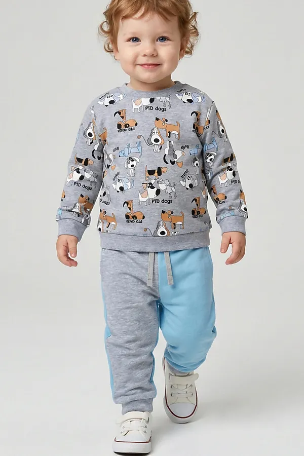 Брюки детские трикотажные для мальчиков PLAYTODAY, серый,голубой - фото 1