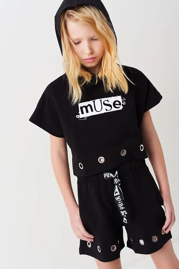 Шорты трикотажные для девочек PLAYTODAY, черный - фото 1