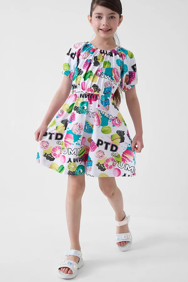 Платье трикотажное для девочек PLAYTODAY, разноцветный - фото 1