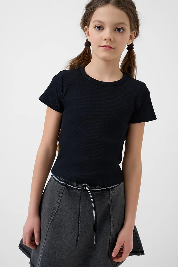 Фуфайка трикотажная для девочек (футболка) PLAYTODAY, черный - фото 1