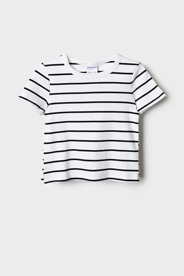 Фуфайка трикотажная для девочек (футболка) PLAYTODAY, белый,черный - фото 1