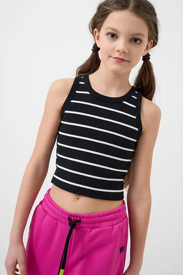 Майка трикотажная для девочек PLAYTODAY, черный,белый - фото 1