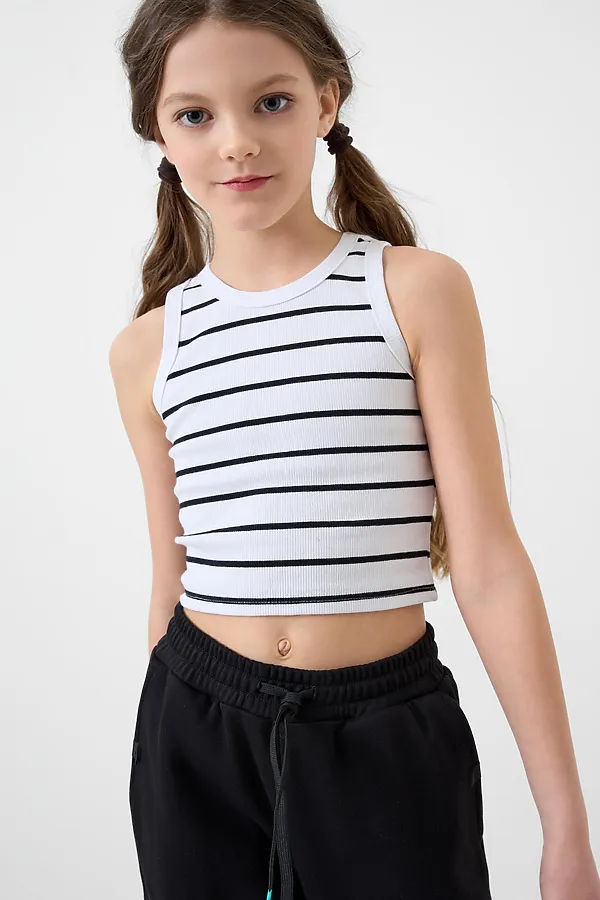 Майка трикотажная для девочек PLAYTODAY, белый,черный - фото 1