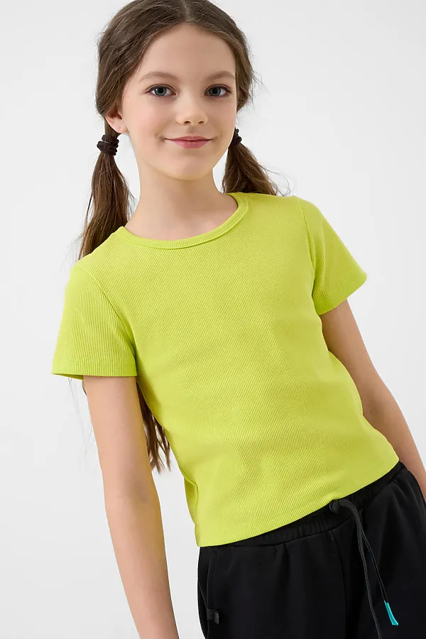 Фуфайка трикотажная для девочек (футболка) PLAYTODAY, светло-зеленый неоновый - фото 1