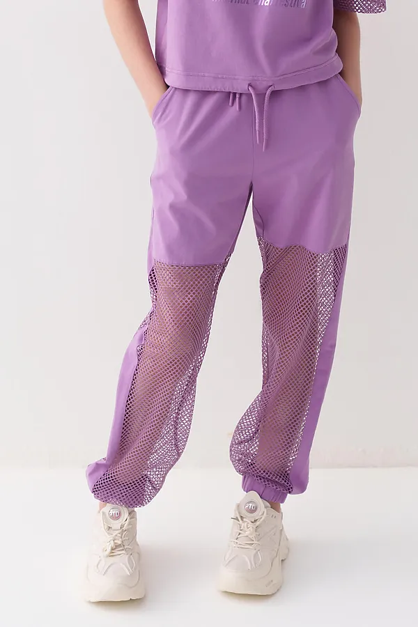 Брюки трикотажные для девочек PLAYTODAY, сиреневый - фото 1