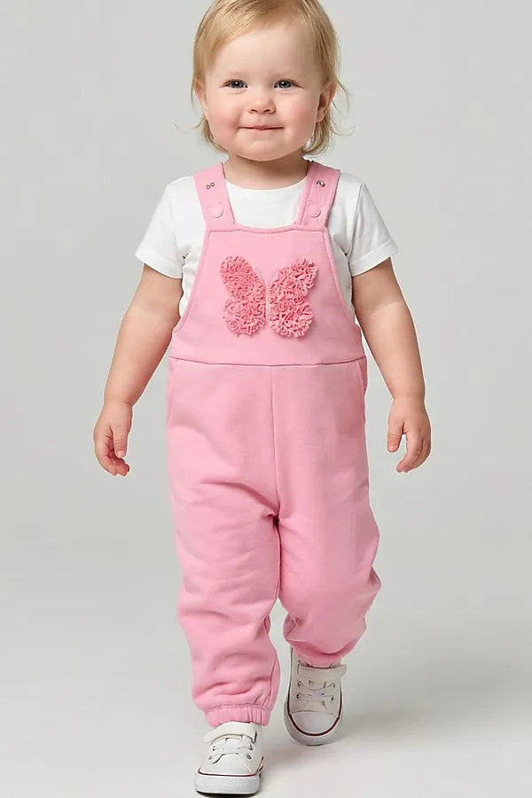 Полукомбинезон детский трикотажный для девочек PLAYTODAY, розовый - фото 1