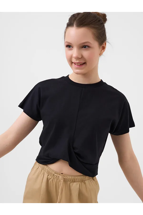 Джемпер трикотажный для девочек (футболка) PLAYTODAY, черный - фото 1