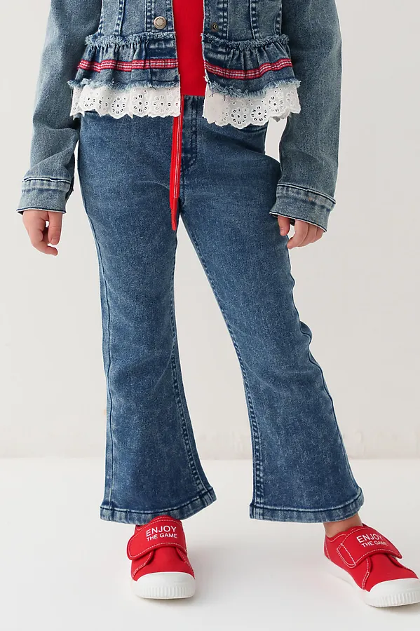 Брюки текстильные джинсовые для девочек PLAYTODAY, синий - фото 1