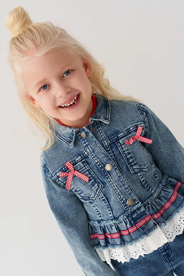 Куртка текстильная джинсовая для девочек PLAYTODAY, синий - фото 1