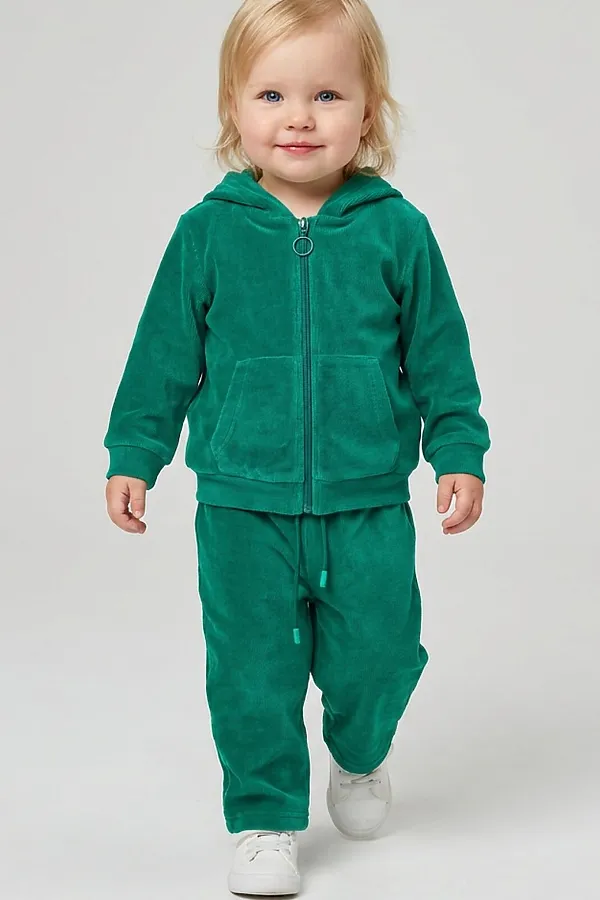 Комплект детский трикотажный для девочек: толстовка, брюки PLAYTODAY, зеленый - фото 1