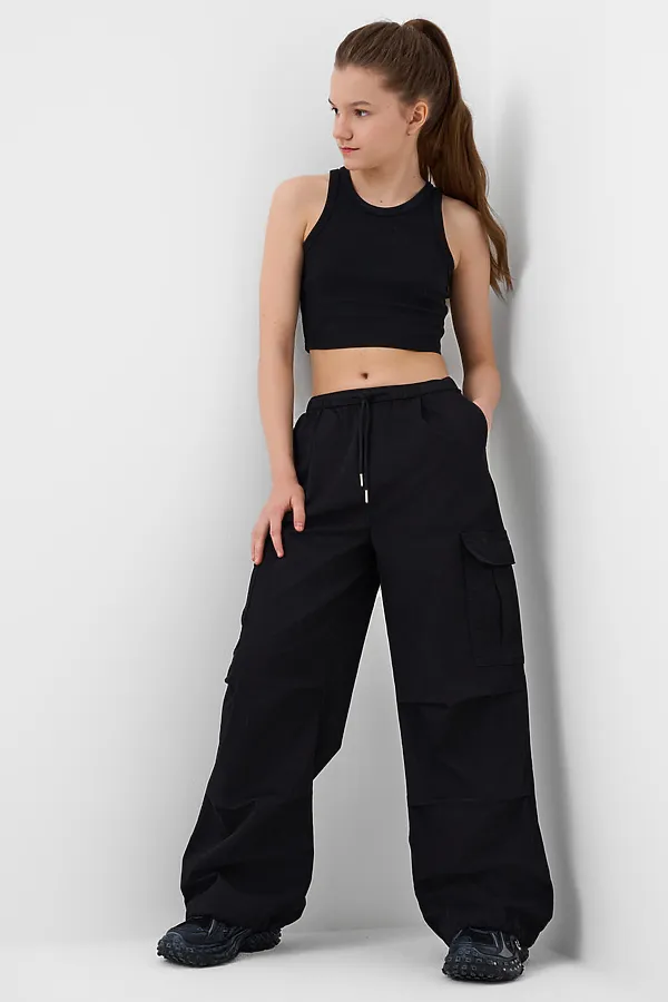 Брюки текстильные для девочек PLAYTODAY, черный - фото 1