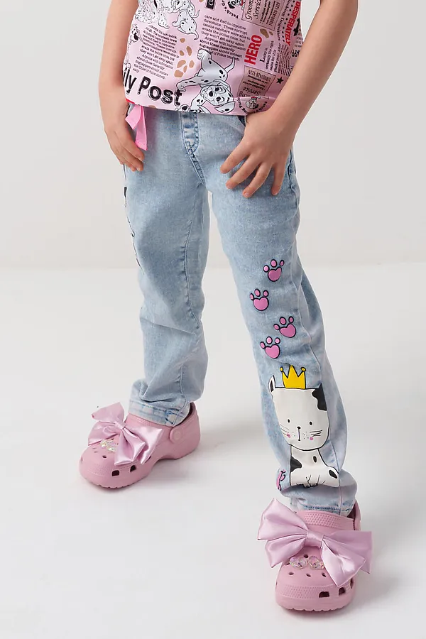 Брюки текстильные джинсовые для девочек PLAYTODAY, синий - фото 1