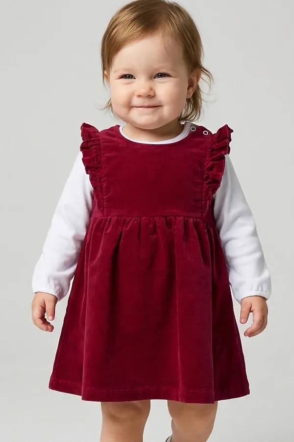 Комплект детский для девочек: сарафан текстильный, джемпер трикотажный (футболка с длинными рукавами PLAYTODAY, белый,малиновый - фото 1