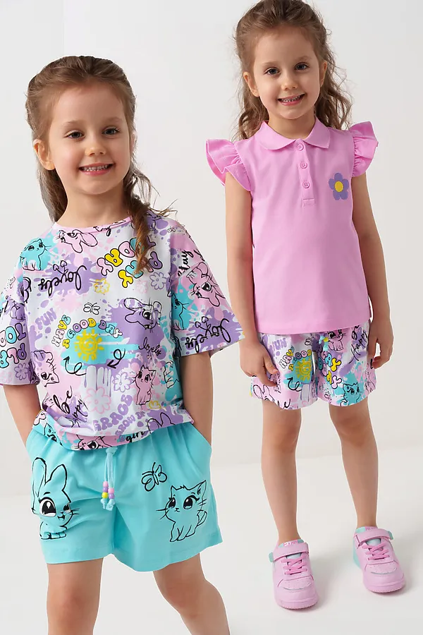 Шорты трикотажные для девочек, 2 шт в комплекте PLAYTODAY, разноцветный - фото 1