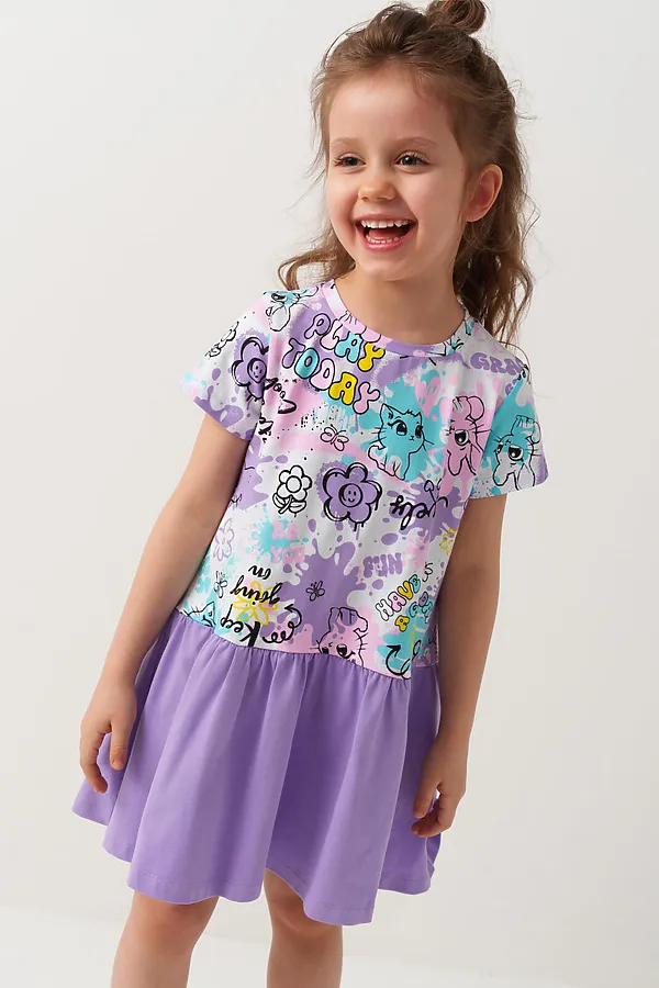 Платье трикотажное для девочек PLAYTODAY, разноцветный - фото 1