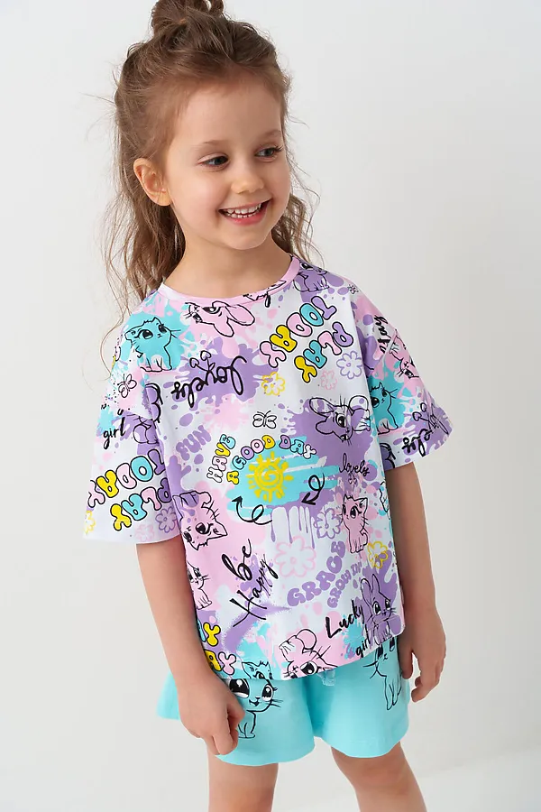 Фуфайка трикотажная для девочек (футболка) PLAYTODAY, разноцветный - фото 1