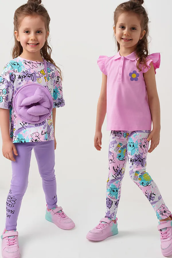 Брюки трикотажные для девочек (легинсы), 2 пары в комплекте PLAYTODAY, разноцветный - фото 1