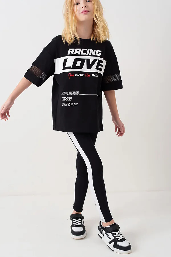 Брюки трикотажные для девочек (легинсы) PLAYTODAY, белый,черный - фото 1