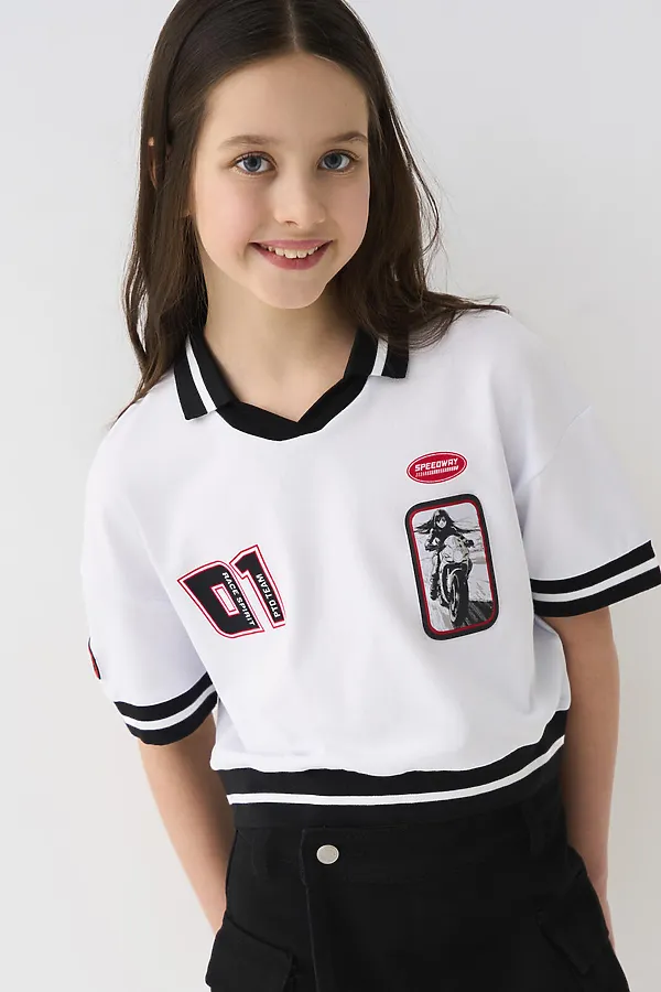 Джемпер трикотажный для девочек (футболка) PLAYTODAY, белый,черный - фото 1