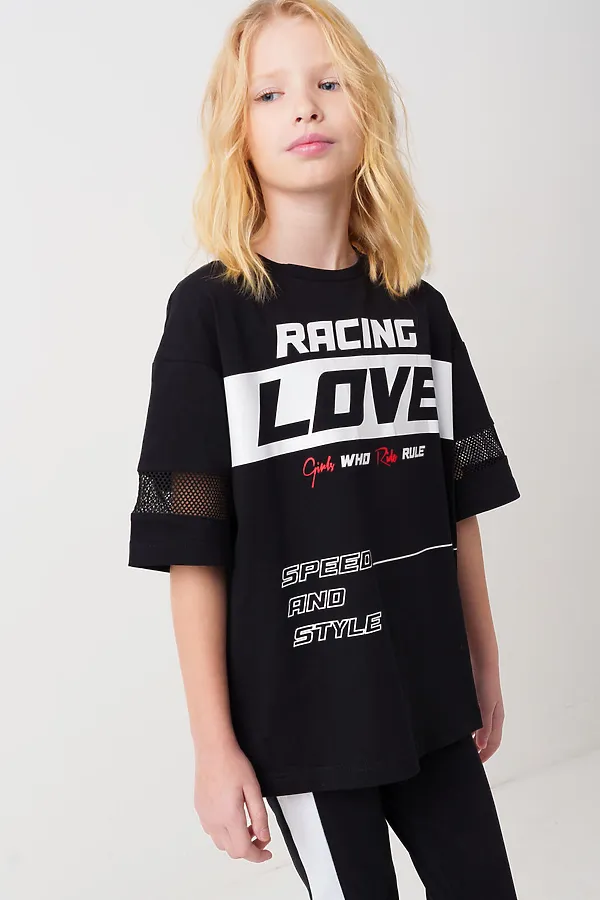 Фуфайка трикотажная для девочек (футболка) PLAYTODAY, черный - фото 1