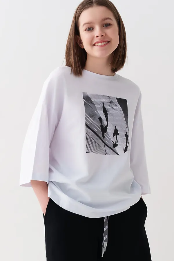 Фуфайка трикотажная для девочек (футболка с длинными рукавами) PLAYTODAY, белый - фото 1