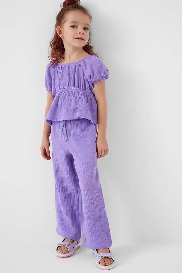 Комплект текстильный для девочек: блузка, брюки PLAYTODAY, сиреневый - фото 1