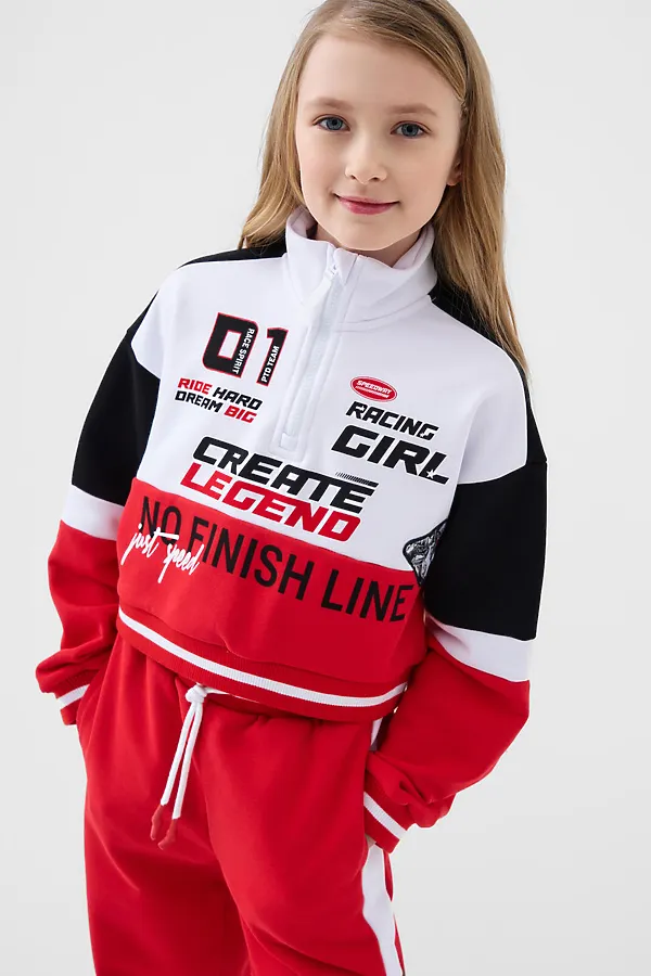 Комплект трикотажный для девочек: толстовка, брюки PLAYTODAY, белый,черный,красный - фото 1