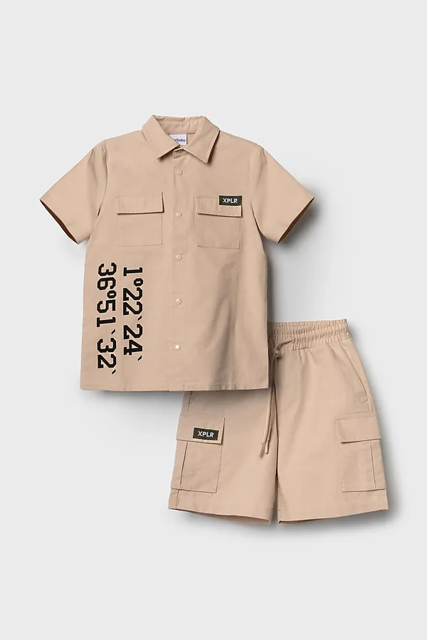 Комплект текстильный для мальчиков: рубашка, шорты PLAYTODAY, бежевый - фото 1