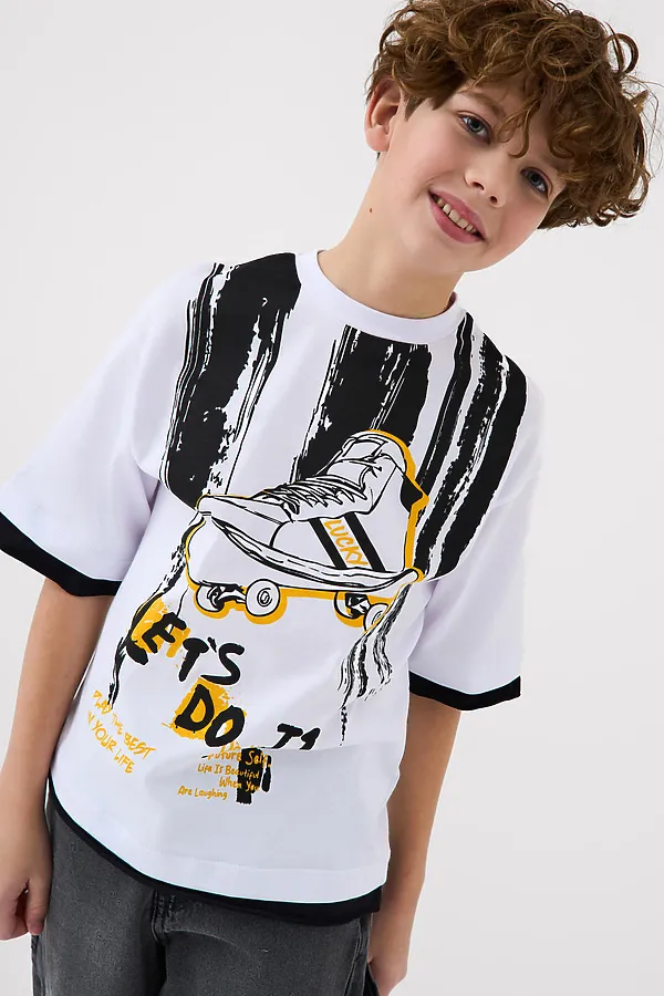 Фуфайка трикотажная для мальчиков (футболка) PLAYTODAY, белый,черный - фото 1