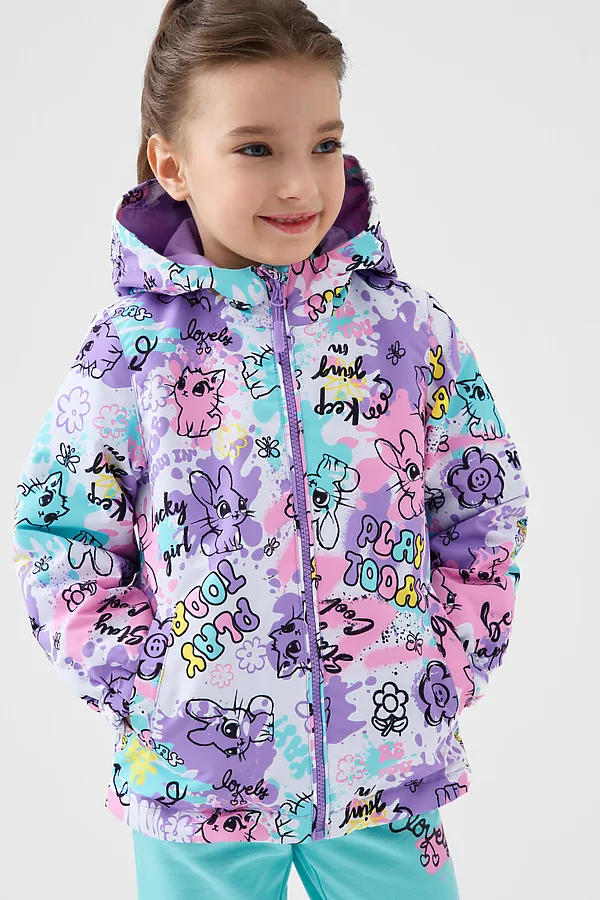 Куртка текстильная с полиуретановым покрытием для девочек (ветровка) PLAYTODAY, разноцветный - фото 1